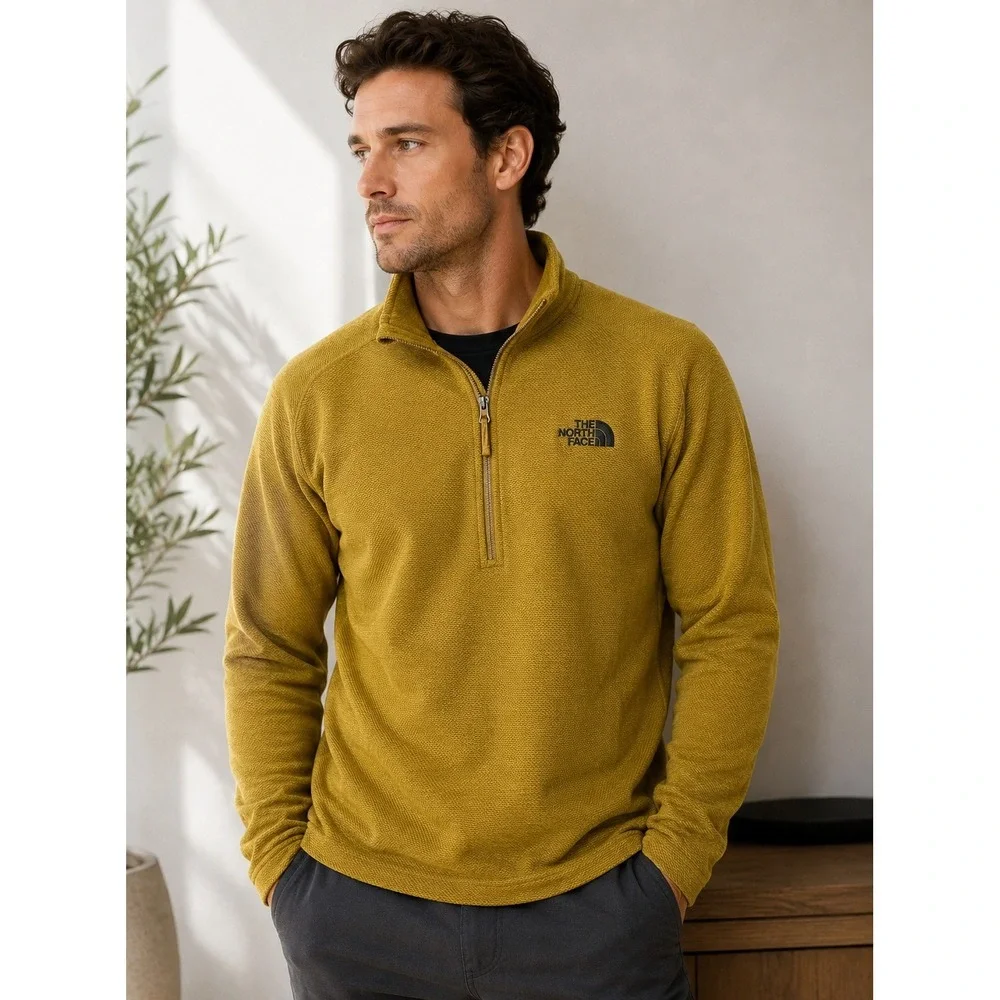 The North Face Mens Echo Rock Quarter Zip Pullover Mustard Yellow Small NF0A3Y6Y